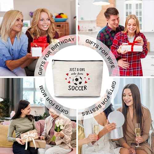 Soccer Gifts Cosmetic Bag, Just a Girl Who Loves Soccer Travel Makeup Bag, Soccer Team Gifts for Football Lovers Players, Inspirational Birthday Gifts for Women Teen Girls Friends Sisters -08