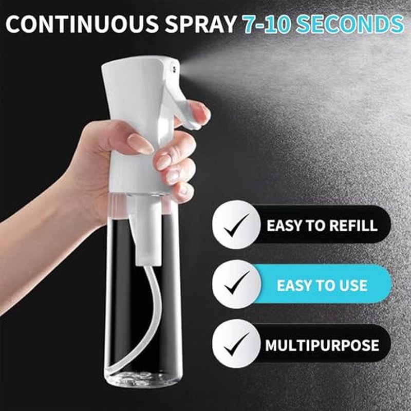 THINTON 2 Pack Continuous Spray Bottles for Hair - 6.8oz/200ml Ultra Fine Mister Spray Bottle (White & Black)