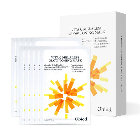 OBIOD Vita C Melaless Glow Toning Mask (26mlx10ea) | Vegan Mask with Vitamin C and Niacinamide for Hydration and Even Skin Tone | Korean Skincare Routine for All Skin Types