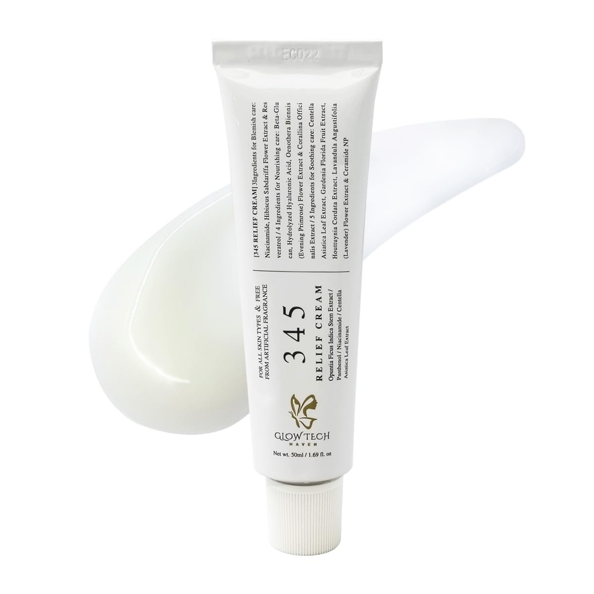 GlowTechHaven 345 Relief Cream | Korean Niacinamide Moisturizer with Hyaluronic Acid & Ceramides | Barrier Repair Gel Cream for Acne, Redness & Sensitive Skin | 1.69oz