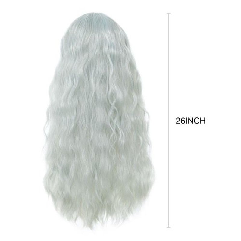 Dai Cloud Grey Long Curly Wavy Wigs for Women Wave Wig with Bangs Natural Looking Synthetic Heat Resistant Hair Wigs Cosplay Halloween Costume Wig