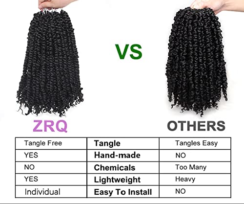 ZRQ Short 8 Packs Pre-twisted Bob Passion Twist Crochet Hair with Curly Ends 12 Inch Pre looped Black Passion Twists Hair 12 Roots/Pack Synthetic Bohemian Crochet Braids Hair for Black Women 1B#