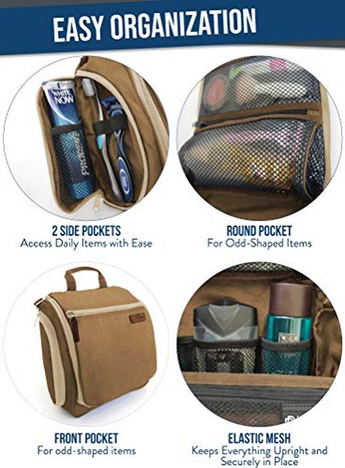 D&D Hanging Travel Toiletry Bag for Men and Women – Cosmetics, Makeup and Toiletries Organizer Kit with 10 Compartments, XXL Metal Swivel Hook, Water-Resistant Nylon
