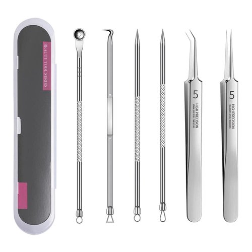 Blackhead Remover Pimple Popper Tool Kit,6 Pcs Acne Comedone Zit Blackhead Extractor Tool for Nose Face,Stainless Steel Whitehead Popping Removal Tool Set
