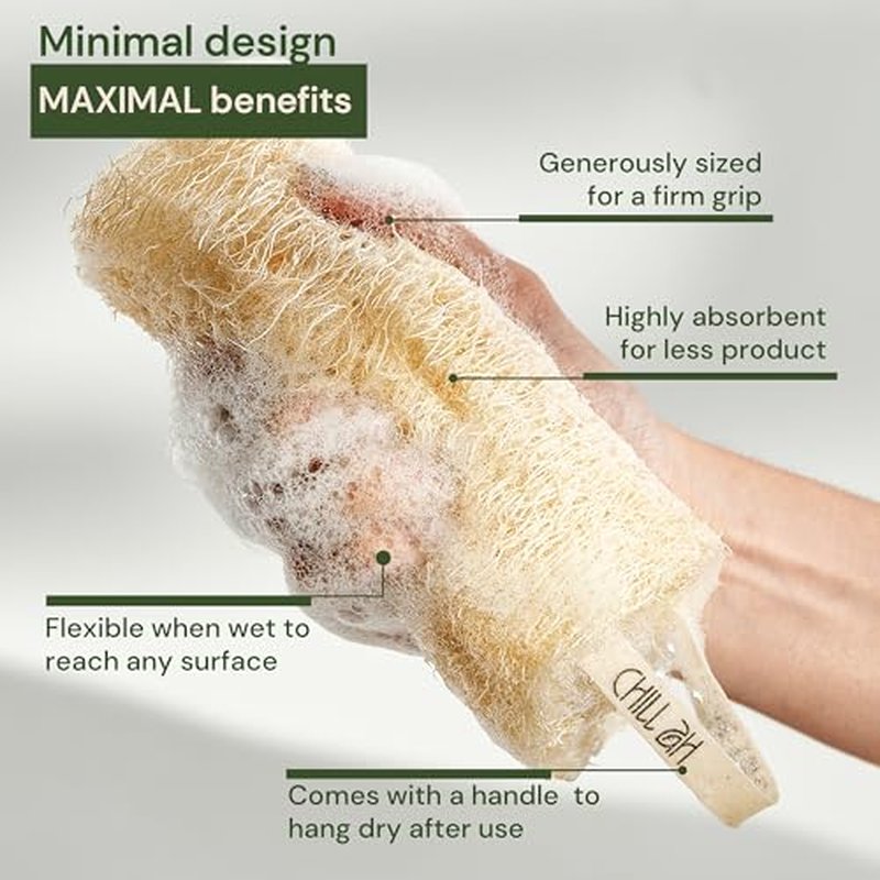 Chill Ah Green Glow Loofah Sponge Set – 100% Plant-Based, Dye-Free, Biodegradable, Scratch-Free, Handcrafted in Vietnam (2-Pack)