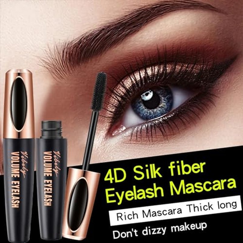 4D Silk Fibers Lashes Mascara,Exquisitely Full,Thickening Softer Fuller Lashes,Waterproof Smudge-proof Thickening Mascara,Long-Lasting No Flaking Natural No Clumping,All Day Exquisitely Full(2 PCS)
