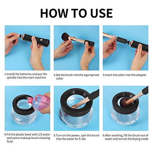 Senbowe Upgraded Makeup Brush Cleaner and Dryer Machine, Electric Cosmetic Automatic Brush Spinner with 8 Size Rubber Collars, Wash and Dry in Seconds, Deep Cosmetic Brush Spinner for All Size Brushes