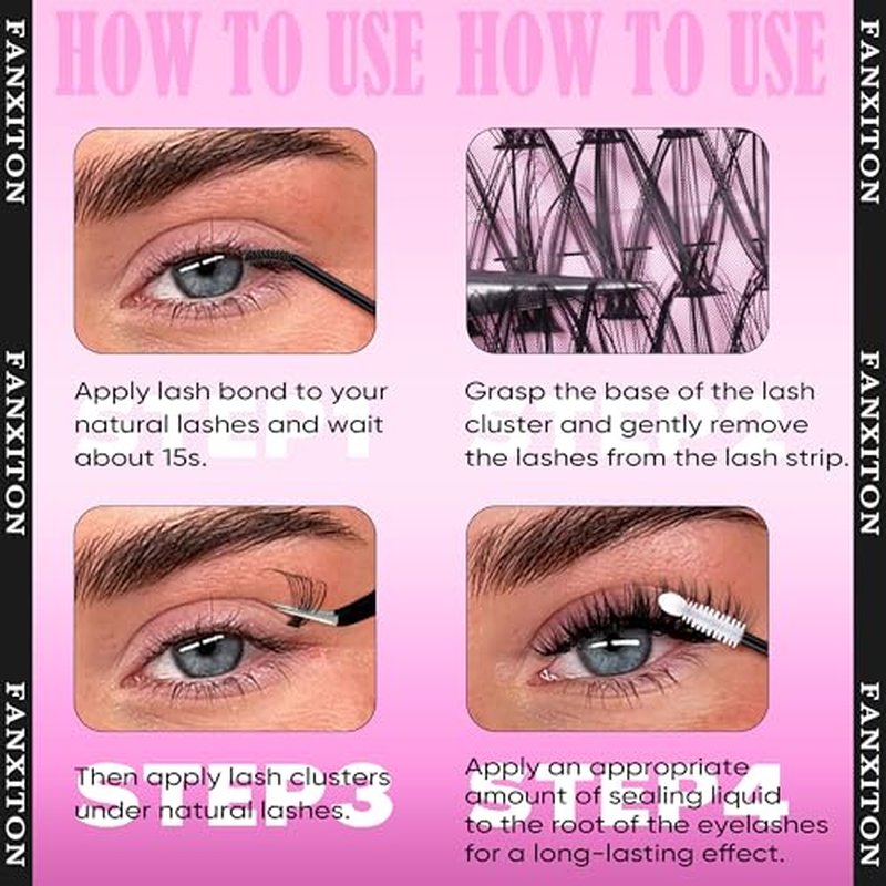 FANXITON Lash Clusters Wispy 30D+40D Lashes Clusters 400pcs Eyelash Clusters D Curl Natural Cluster Eyelash Extensions 9-16mm Mix Individual Lashes for Beginners