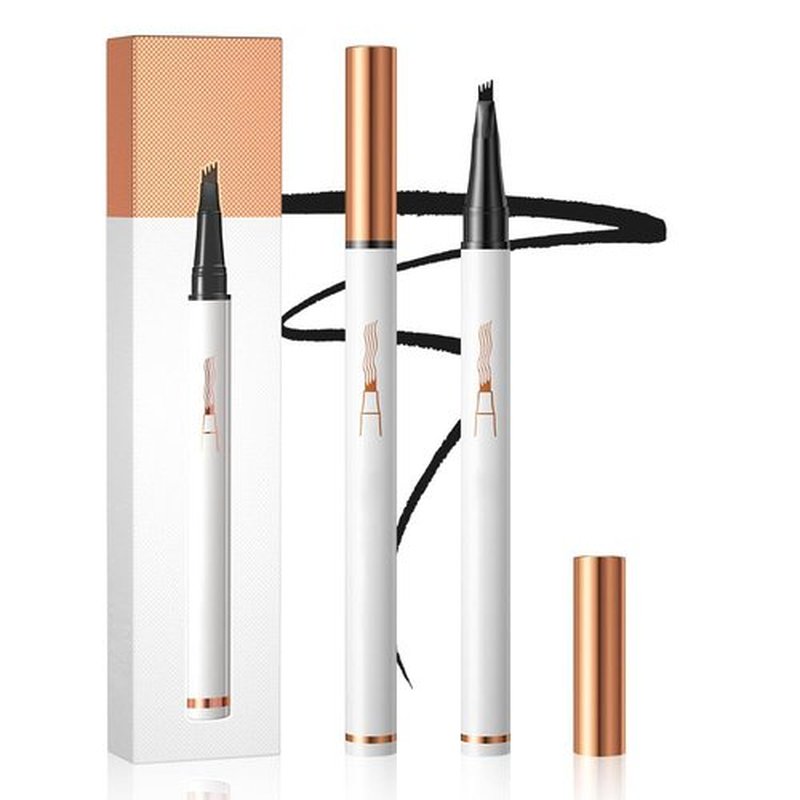 2024 Upgrade 3D Microblading Eyebrow Tattoo Pencil 4 Fork Tip, Fine Stroke Microblading Eyebrow Pencil Magic Eyebrow Pencil, Waterproof Contouring Pen Creates Natural Makeup Effect (Black)