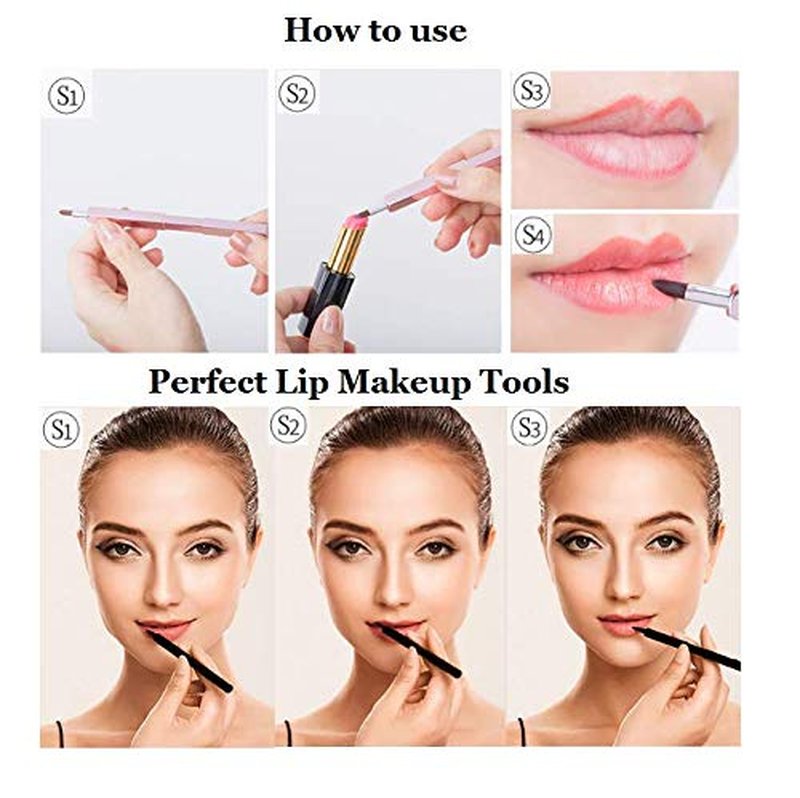 Exquisite Professional Lip Brush Applicators-Retractable Lipstick Brushes- Lipstick Gloss Makeup Brush Tool For Women and Girls (Two-Head-Gold)