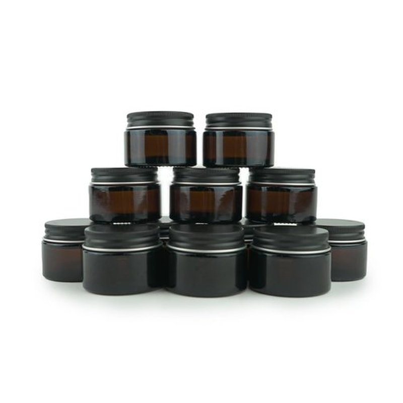 Nature Packaged Glass Amber 1oz Jar - 12 Packs, Empty Round Jars For Beauty Products, Lotion, and Powders - Black Lid - Small Candle Jars