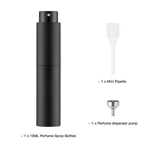 Tekson 4PCS 10ML Perfume Atomizer Travel, Refillable Cologne Containers, Dispenser Spray Empty Bottle for Mini Sprayer Size （Black
