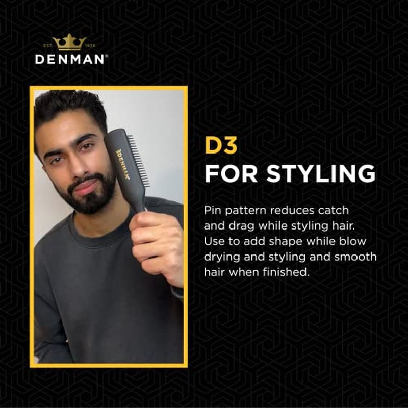 Jack Dean by Denman Curly Hair Brush D3 (All Black) 7 Row Styling Brush for Detangling, Separating, Shaping and Defining Curls - For Women and Men