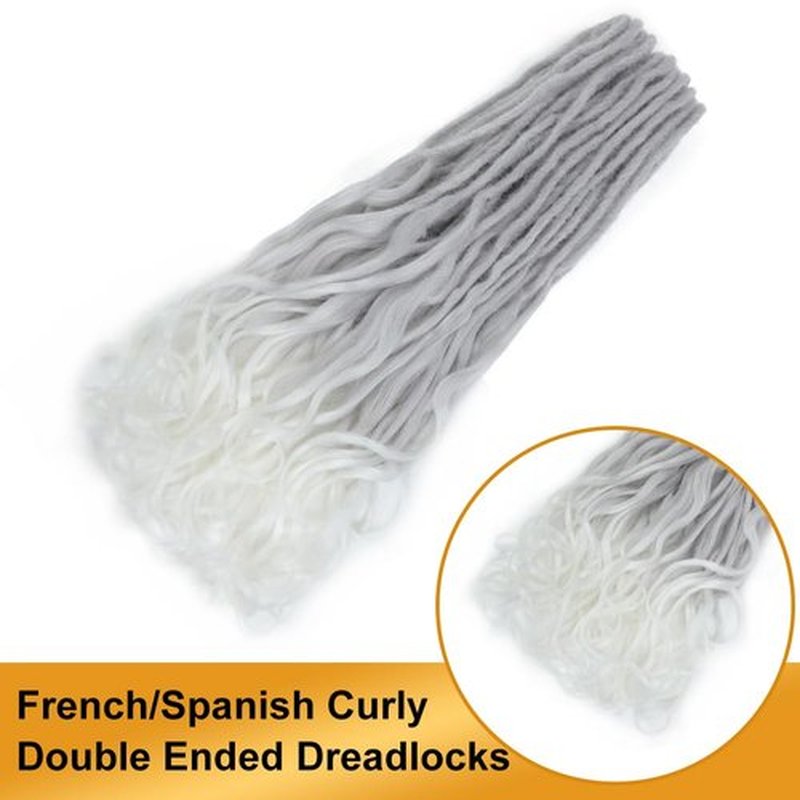 Aguacor Loose Wave Dreadlocks Synthetic French Curly Double Ended Dreadlock Extensions 24inches 30 Strands Thin Soft Grey to White Spanish Curly DE Dreadlock Extensions for Women (30 Strands, G60)