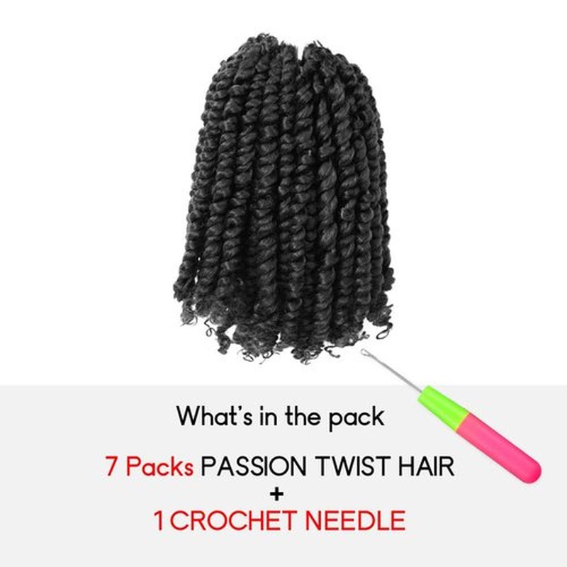 WUDAS Short Passion Twist Hair 6 Inch Pre-twisted Passion Twists Crochet Hair Off Black Pre-looped Synthetic Crochet Braids (7 Packs,2#)