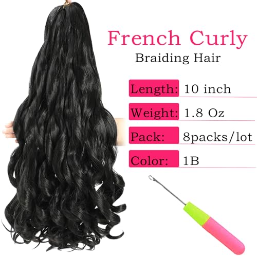 French Curly Braiding Hair 12 Inch 8 Packs - Pre Stretched Bouncy Braiding Hair- Loose Wavy Braiding Hair Synthetic Hair Extensions For Black Women (12 inch 8 packs 4)