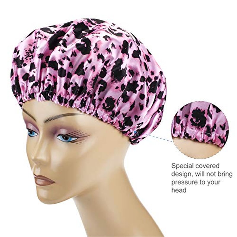 AmazerBath Shower Caps for Women, 4 PCS Waterproof Bath Caps, Elastic and Reusable Shower Hair Cap, Double Layers Hair Cap, Environmental Protection Bathing Caps