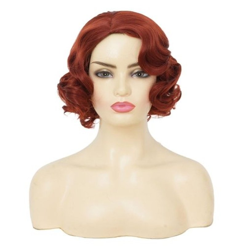 Amnenl Short Red Finger Wave 1920s Wigs for Women Synthetic Hair Wig Cosplay Halloween Costume Flapper Wig(Brown Red)