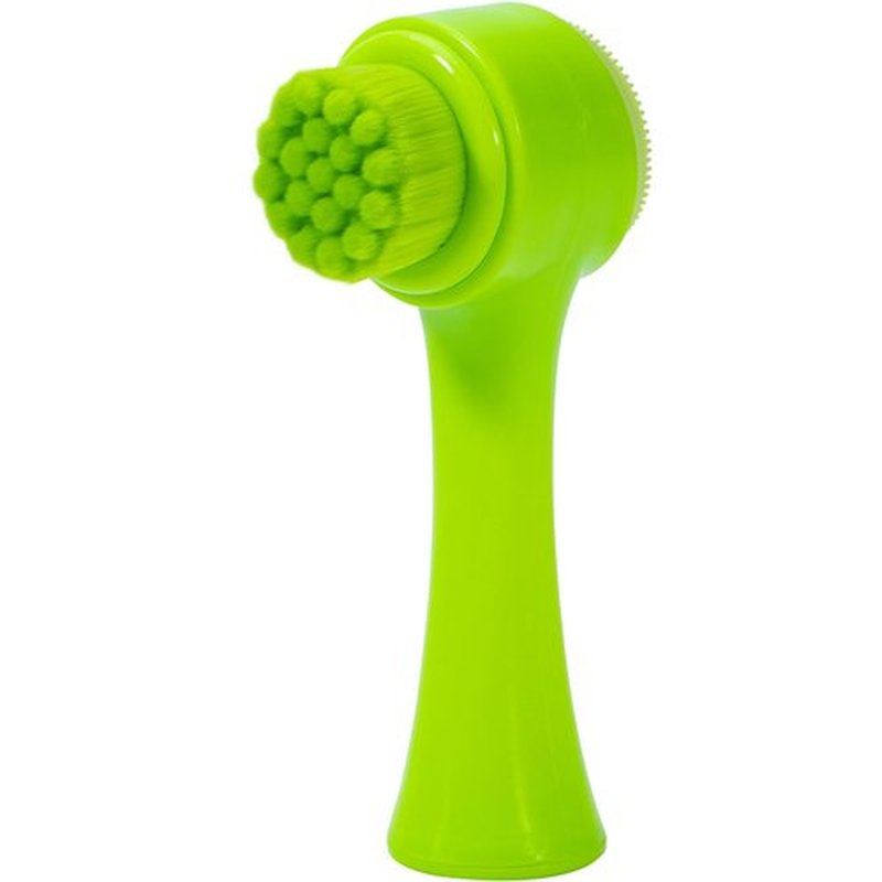 Beomeen Face Brush 2 in 1, Silicone Facial Cleansing Exfoliating Brush Soft Bristles Pore Deep Cleansing Manual Dual Face Wash Scrub Brush For Massaging, Makeup Skincare Removal, Fluorescent Green