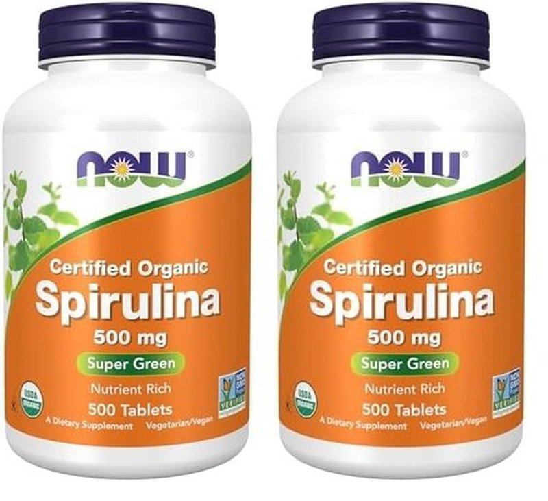 NOW Supplements, Organic Spirulina 500 mg with Vitamins, Minerals and GLA (Gamma-Linolenic Acid), 500 Tablets (Pack of 2)