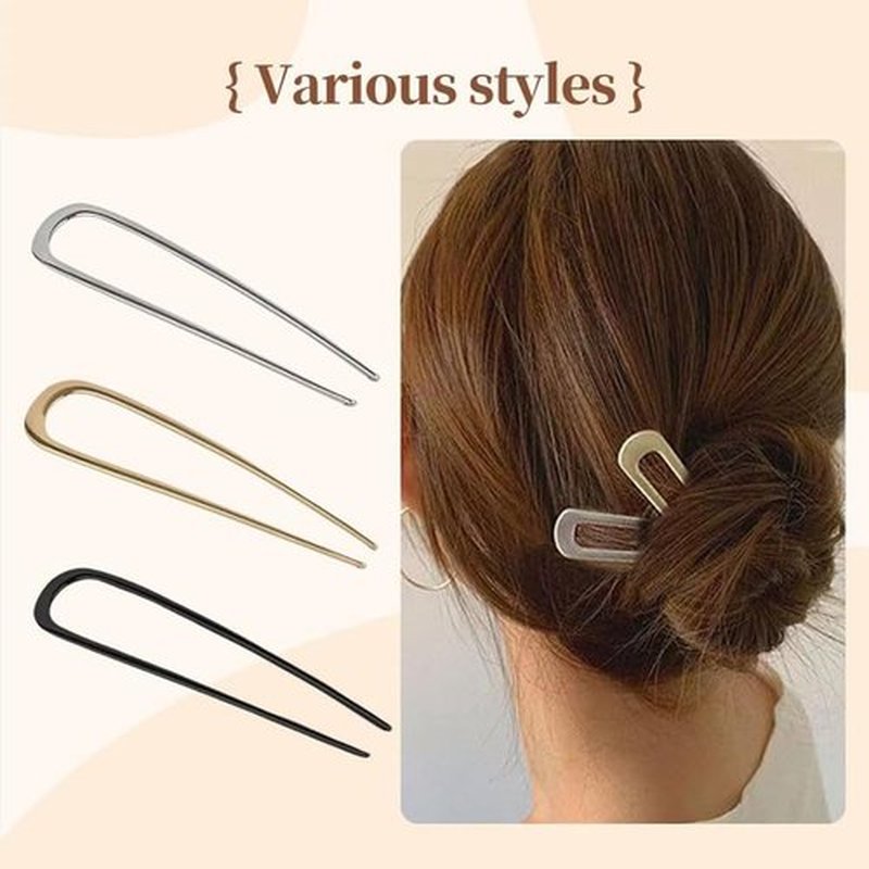 French Hair Pins, 2024 New 5.5 Inch U-Shaped Large French Hair Pins, Metal Hair Pins for Women Girls, Hair Fork French Twist Hair Pin Hair Sticks for Buns, Fine and Thick Long Hair(Golden+Black)