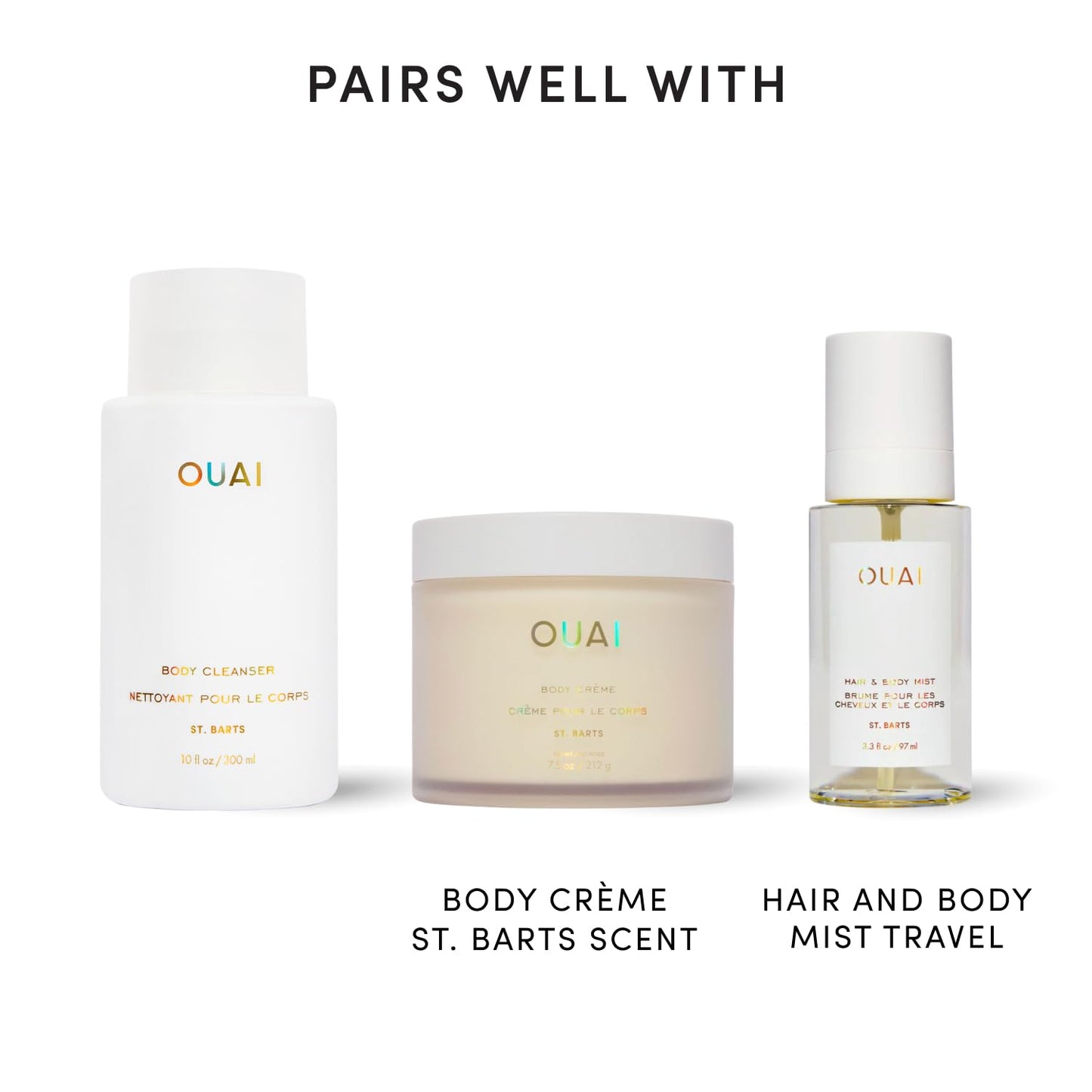 OUAI Body Cleanser, St. Barts Travel Size - Foaming Body Wash with Jojoba Oil & Rosehip Oil to Hydrate, Balance & Soften Skin - Paraben, Phthalate & Sulfate Free Skin Care Products (3 fl oz)