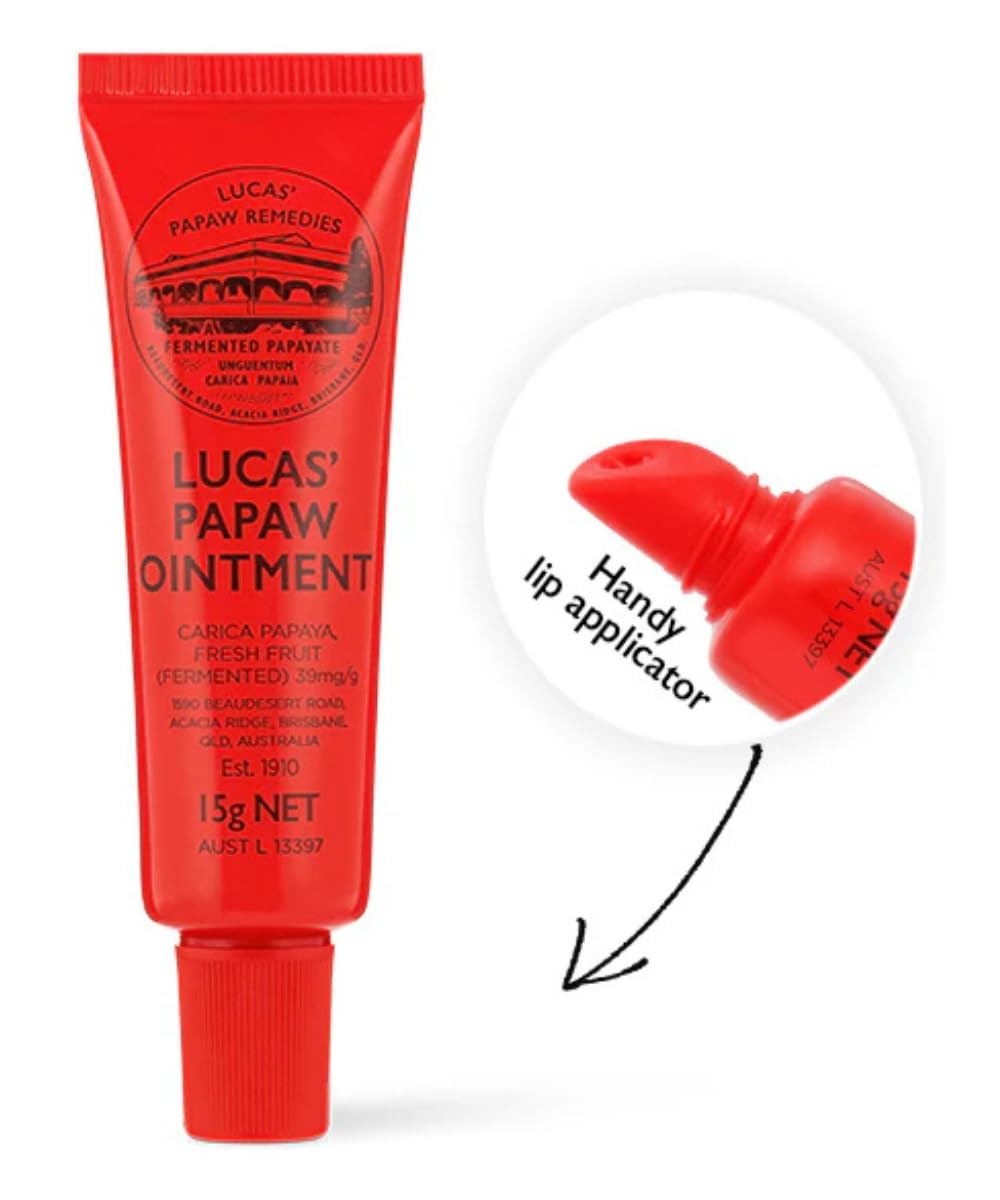 Lucas Papaw Ointment 15g Tubes with Lip Applicator — 3 Pack — Fermented Papaya Lip Balm for Dry, Chapped Lips, Travel Size, Made in Australia