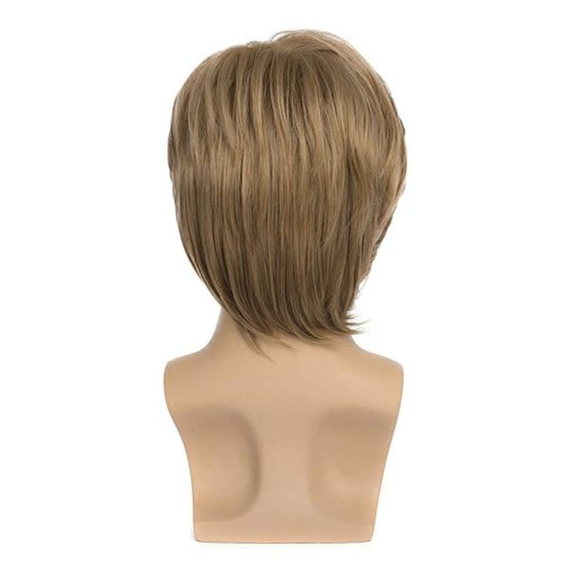 Swiking Men Wigs Light Brown Layered for Male Guy Short Fluffy Natural Hair Synthetic Halloween Cosplay Costume Party Full Wigs(Light Brown)