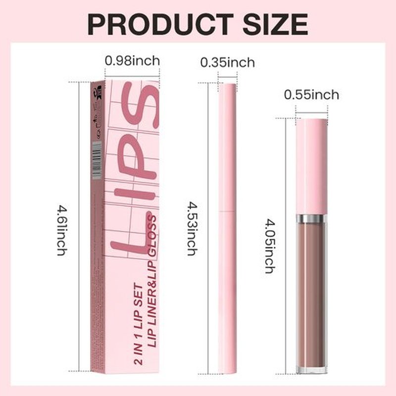 JUAAZIN 1Pcs Lip Liner Pencils and 1 Pcs Lip Gloss Makeup Set, Smokey Topaz Matte Rich Lip Colors Liner Crayon Liquid Lipstick for Sculpting Lips, Long-Lasting Waterproof Longwear Smudge-Proof 12#