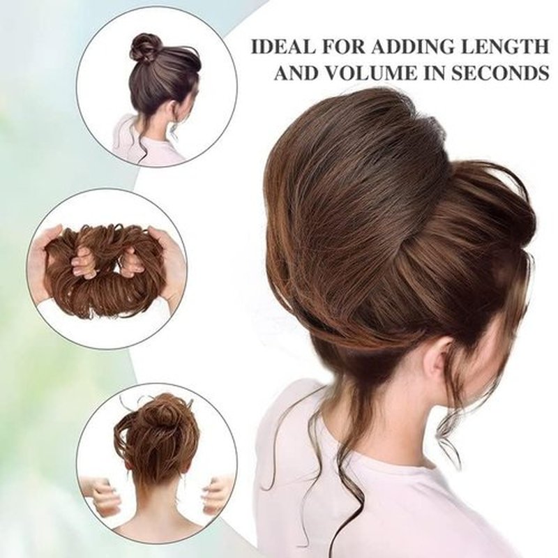 HSLHDI Messy Hair Bun Hair Piece for Women Short Bun Tousled Synthetic Elastic Scrunchies Hairpiece for Women Girls (1-1pcs, Natural Blonde & Lightest Blonde 24H613#)…