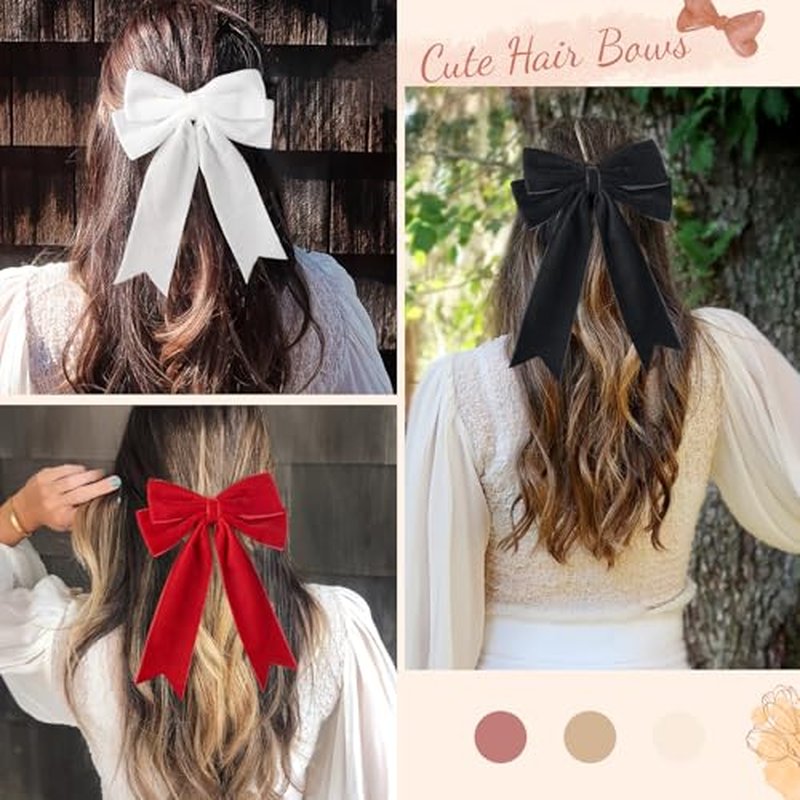 6PCS Velvet Bows Hair Clip Ribbon Accessories Ponytail Holder Hair Bow for Women Girls Toddlers Teens Kids