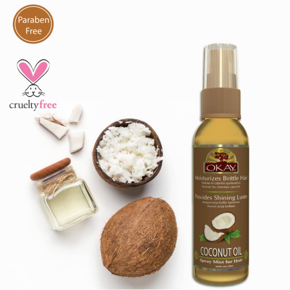 Coconut Spray Mist Oil For Hair Leaves Hair With Shining Luster&Soft Feel Revives Damaged Brittle Hair Paraben Free For All Skin&Hair Types and Textures Made in USA 2oz