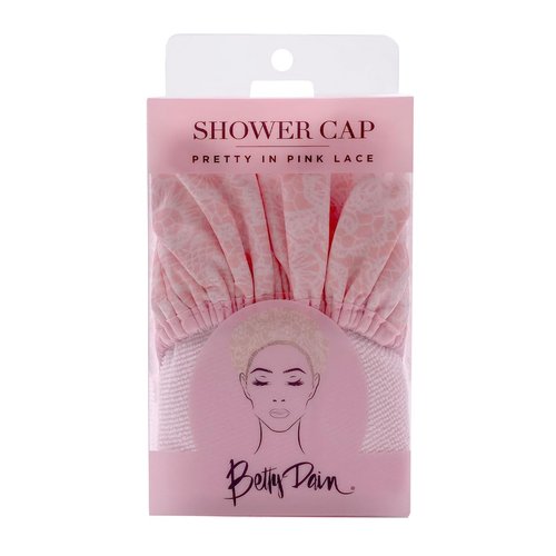 Reusable Nylon Shower Cap & Bath Cap, Reversible Oversized Waterproof Shower Caps Large Designed for all Hair Lengths w Terry Lining & Elastic Band Stretch Hem Hair Hat - Socialite Pretty in Pink Lace