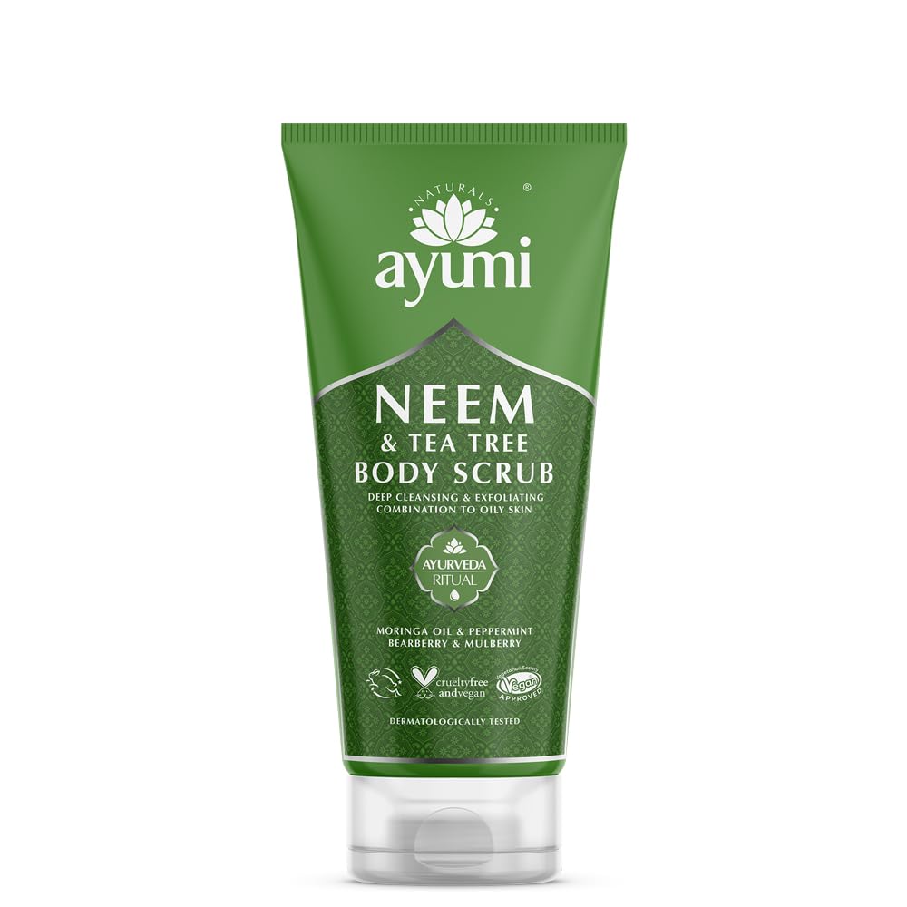 Exfoliating Body Scrub for Acne Treatment | Natural Body Wash Scrub for Oily Skin | Tea Tree Oil Body Scrub for Itching| Body Exfoliant for Clear Skin | Exfoliating Body Scrubber by Ayumi | 6.70 FL oz