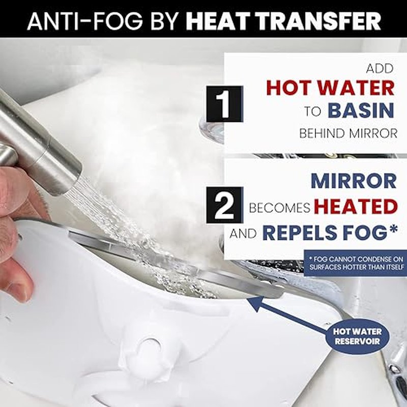 MIRRORVANA Fogless Shower Mirror for Shaving with Razor Holder and Dual Anti Fog Design - Hook for Hanging - Shatterproof 8" x 7" Surface (Chrome)