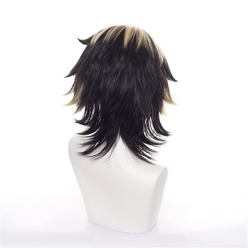 Mystylecos Kazutora Hanemiya Cosplay Wig Short Black Mix Yellow Wavy Wig Anime The Way of Rebirth Wig