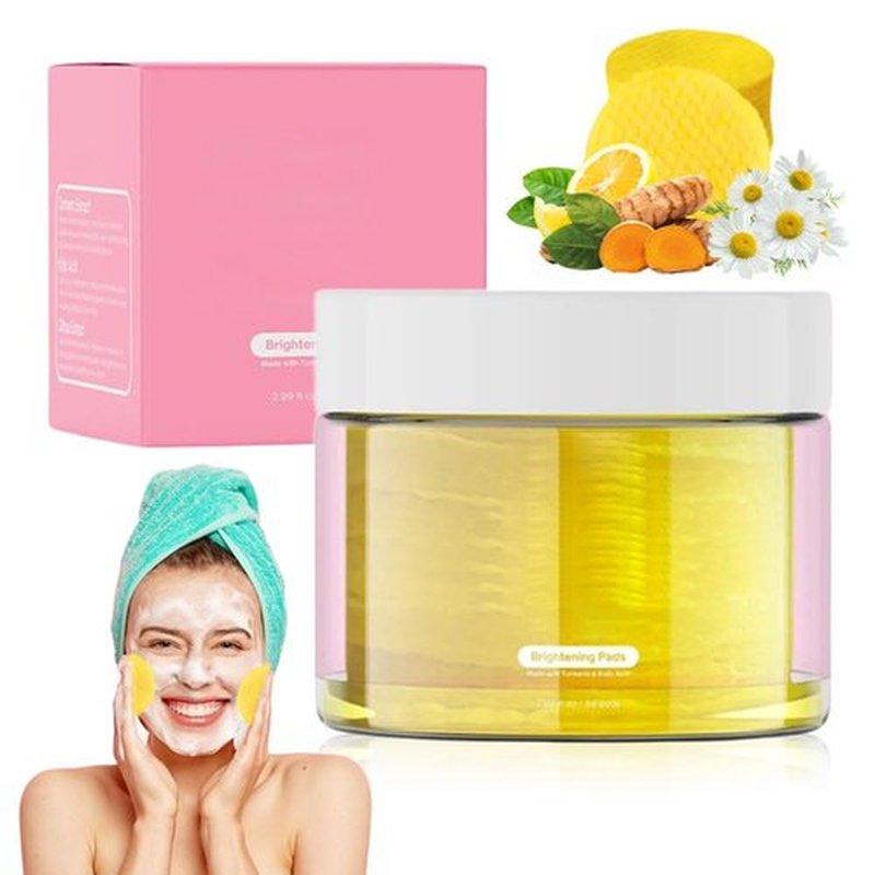 Turmeric Kojic Acid Cleansing Pads, 2025 New Sugar Turmeric Cleansing Pads for Face Turmeric Kojic Acid Pads, Upgrade 55Pcs Turmeric Pads Infused Foaming Exfoliating Pads (Yellow, One Size)