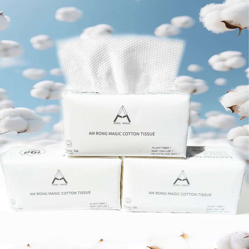 Disposable Face Towels, Biodegradable Facial Cleansing Towels, Ultra Soft & Thick Cloth for Sensitive Skin, Makeup Remover Dry Wipes, Lint-Free Towelettes for Cleansing (White, 300 Count (Pack of 3)