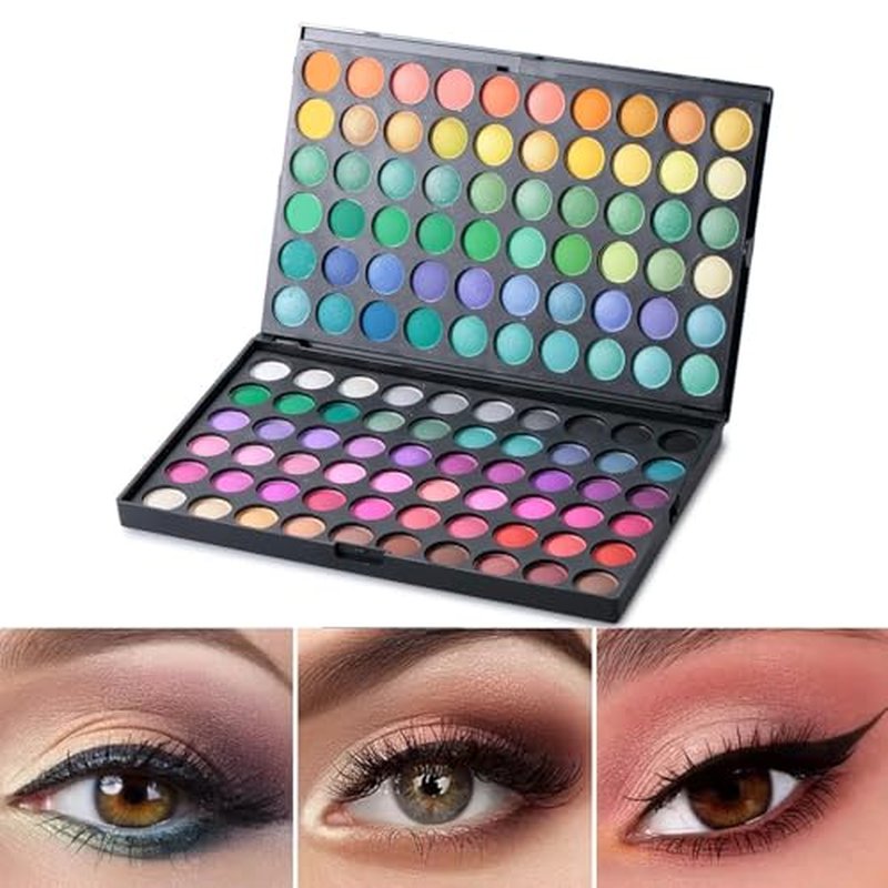 Professional Makeup Eyeshadow Pallet Kit, All About Colorful Matte Shimmers Eye Makeup Palette, Natural Make Up Eye Shadows Cosmetics Gift Smokey Pallet Set, Safe for Sensitive Eyes (120-color)