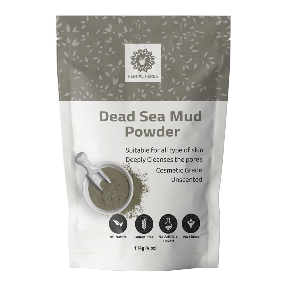 Hebhac Herbs Dead Sea Mud Clay Powder for Facial Mask for Men & Women -114g - Natural Facial Cleanser, Skin Tightening, Blackhead Remover- Natural Mud clay powder