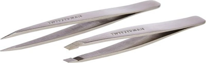 Tweezerman Petite Tweeze Set with Travel Case - Point and Slant Tweezers, Tweezers for Travel (Black Case)