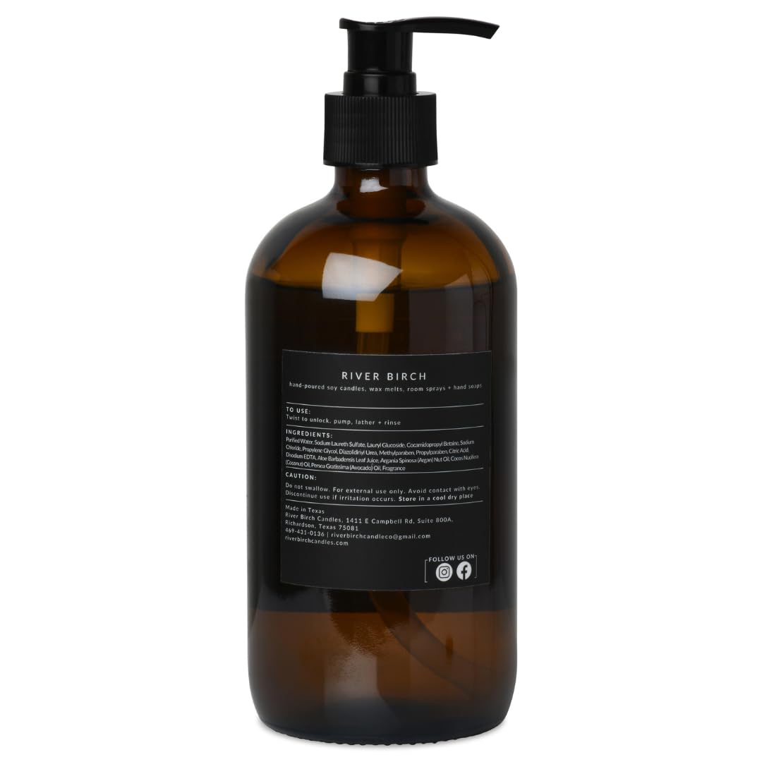 River Birch Lavender + Apricot Scented Natural Hand Soap - Handmade Soap - Moisturizing Hand Wash with Amber Glass Dispenser - Luxury Scented Hydrating Hand Soap - Vegan and Non-Toxic - 16 Fl Oz