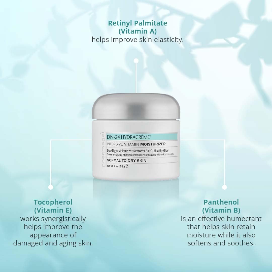 Pharmagel DN-24 Hydracrème Intensive Vitamin Moisturizer – Day & Night Face and Neck Cream with Retinol and Vitamins A, C, D & E, 2 oz