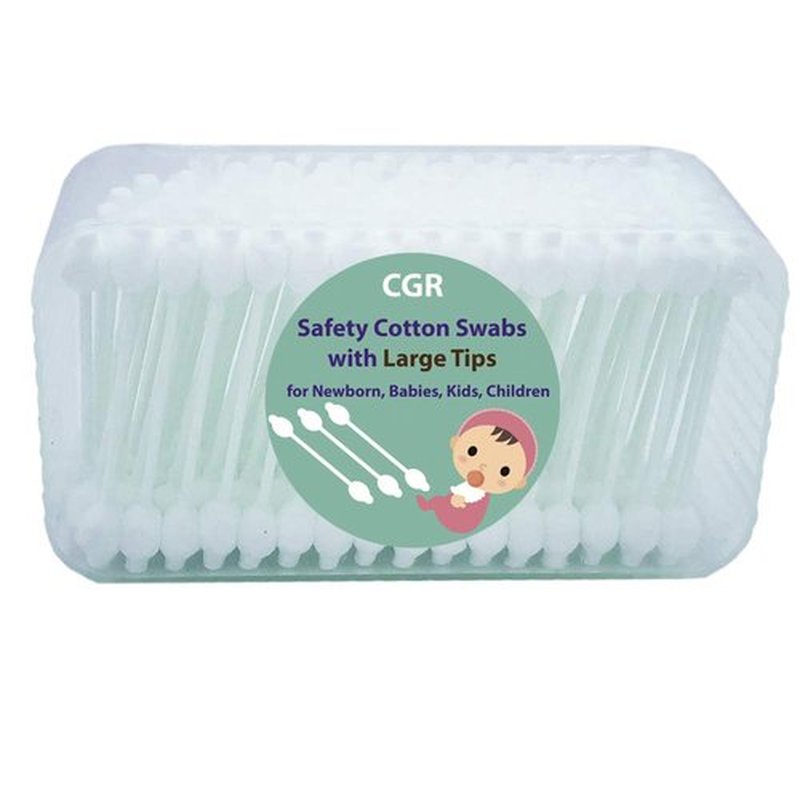 400pcs CGR Baby Safety Cotton Swabs with Large Tips for Newborn, Babies, Kids, Children, 100% Organic Cotton, White Paper Sticks, 5 Pack of 80 Swabs Total(2 Boxes and 3 Bags)
