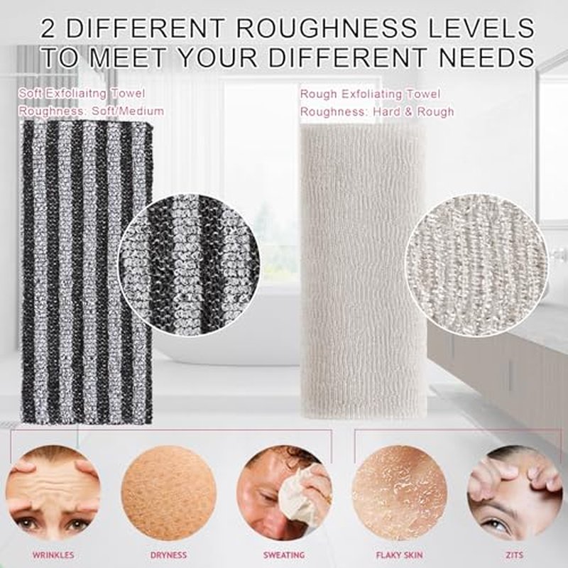 2 Pieces Exfoliating Washcloth Shower Towel African Net Sponge Japanese Wash Cloth Face Exfoliating Sponge Loofah Exfoliating Body Scrubber for Body Exfoliation(Black, Grey)