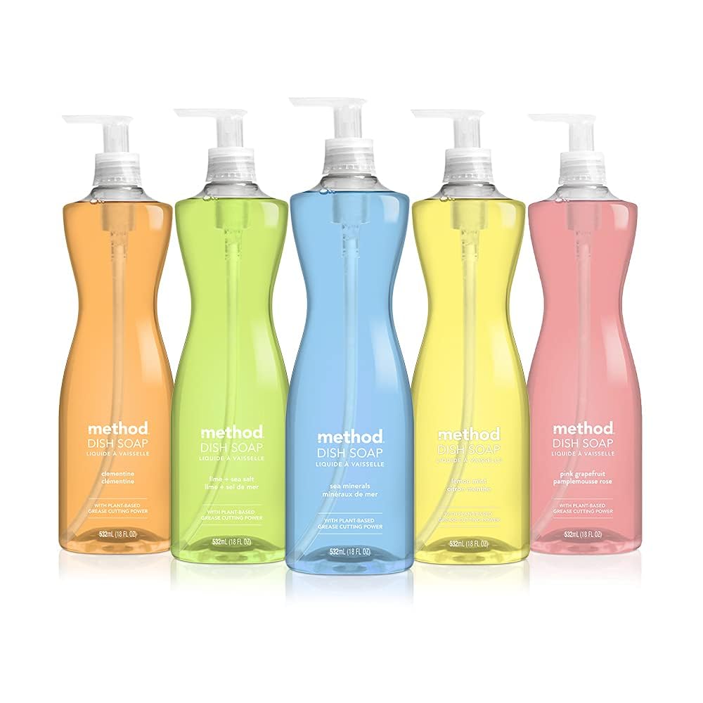 Method Gel Dish Soap, Sea Minerals Scent, Tough on Grease & Stuck-on Food, Cruelty Free Formula, Made with Recycled Plastic, 18 Fl Oz (Pack of 6)