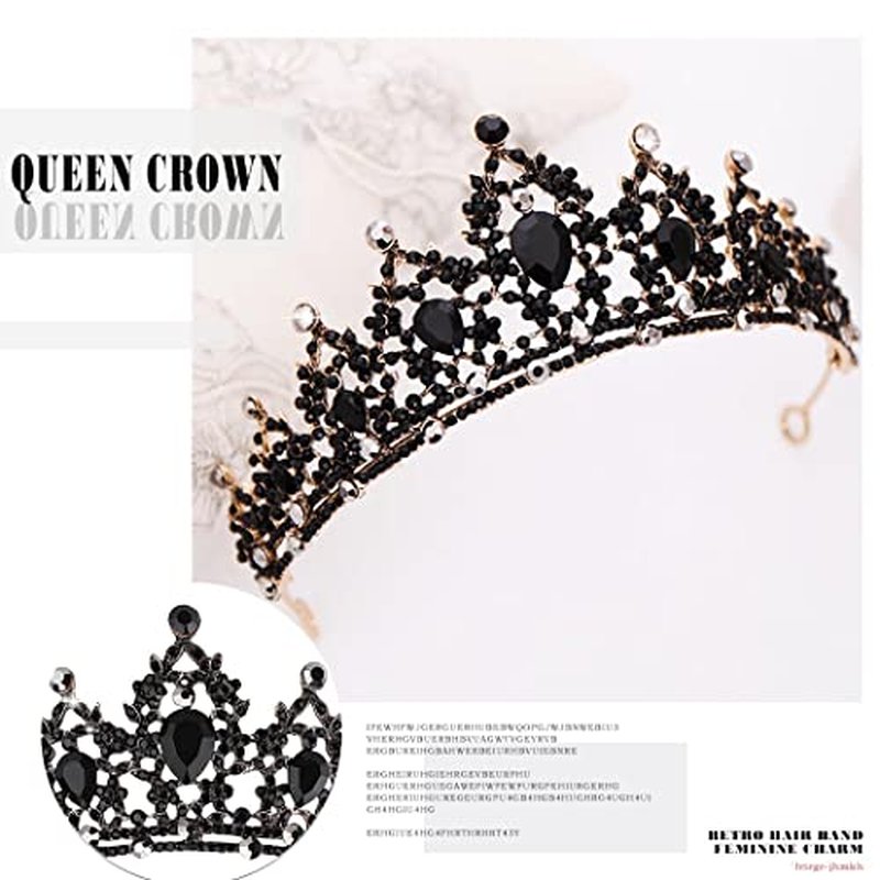 Yovic Baroque Black Wedding Crowns Crystal Bridal Crowns and Tiaras Queen Bride Crown Prom Party Princess Hair Accessories for Women and Girls (Black)