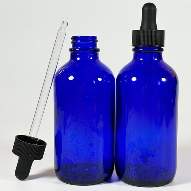 PIPIBA 6Pack 4oz (120ml) Round Drip Tip Glass Eye Droppers. Essential Oil Glass Bottle. For Lab Bottles (Blue)
