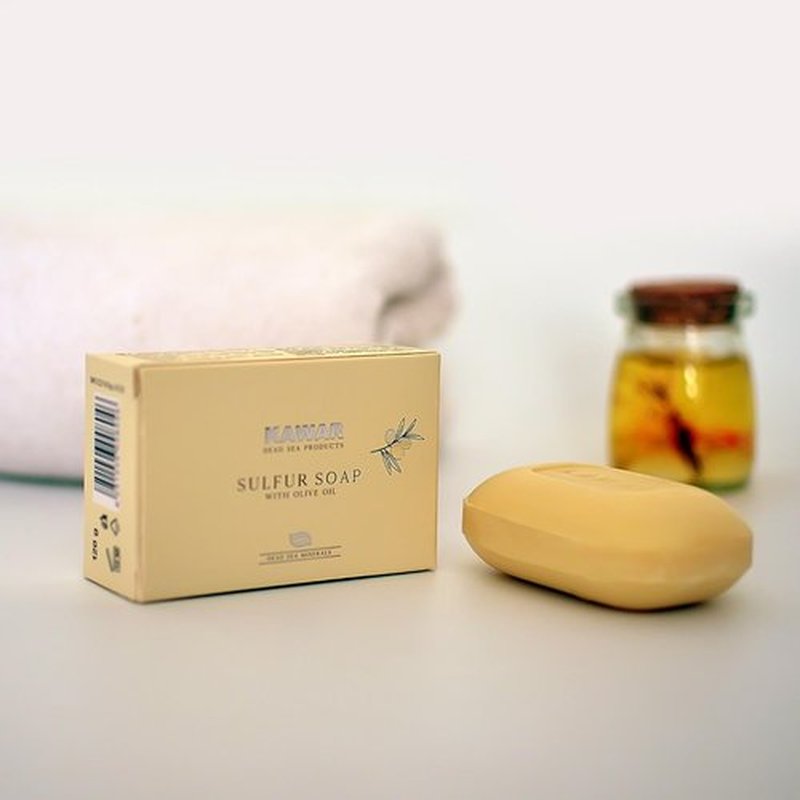 KAWAR Dead Sea Sulfur Soap with Olive Oil, Relief Skin Conditions Such as Acne, Psoriasis, Eczema & Blackheads, for Oily to Normal Skin, Vegan Soap Bar for Men & Women, 4.2 oz