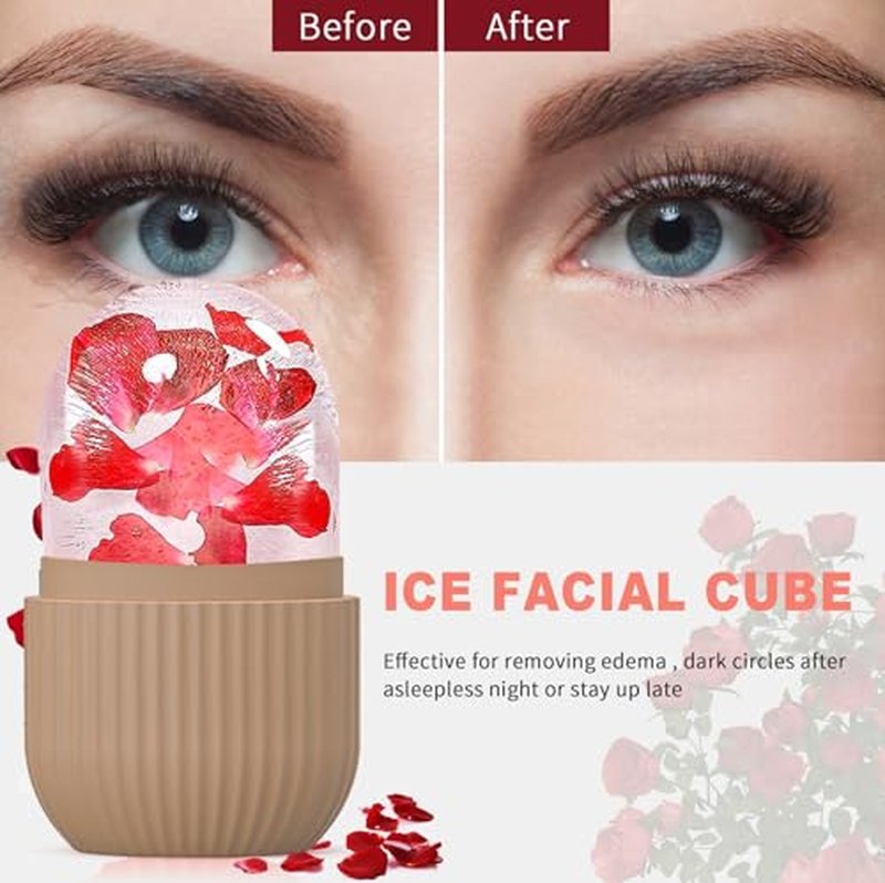 Joyeee Ice Face Roller, Reusable Silicone Mold Face Massage Eye Facial Beauty Skin Care Tools Apply Ice for Shrink Pores Anti Wrinkle Reduce Puffiness Improve Skin Elasticity, Striped, Brown